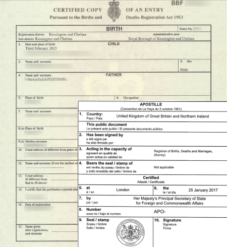 Birth certificate Apostille Portsmouth