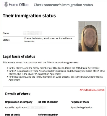 immigration status apostille