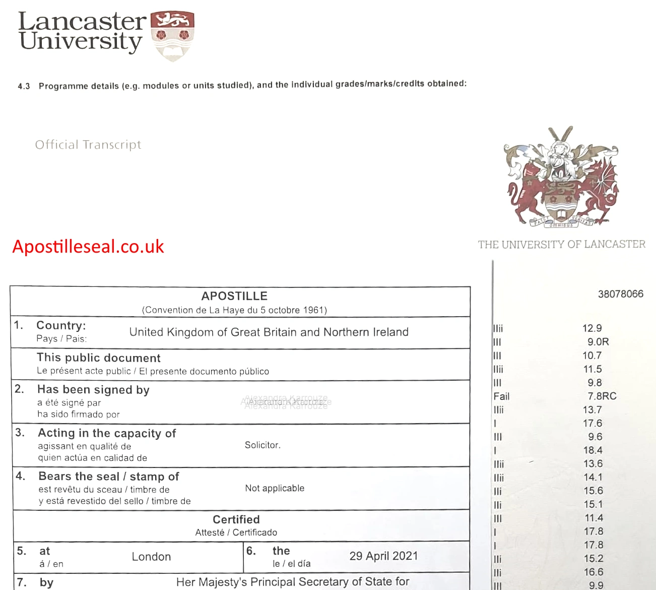 Lancaster university Apostille