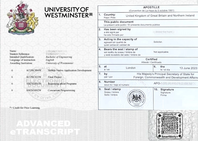 Westminster University Apostille Westminster University apostille